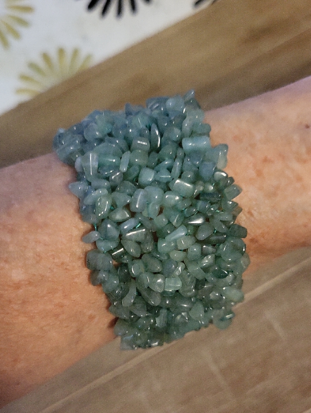 Genuine Aventurine Gemstone Cluster Wide Stretch Bracelet